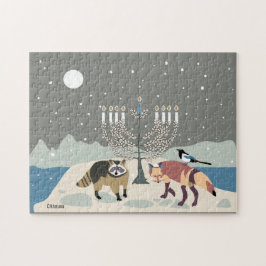 Raccoon.Fox.Magpie Hanukkah 11x14 Quebra-cabeça