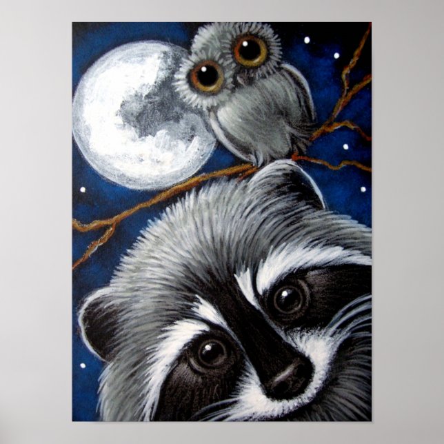 RACCOON & OWL NA Poster DA NOITE (Frente)