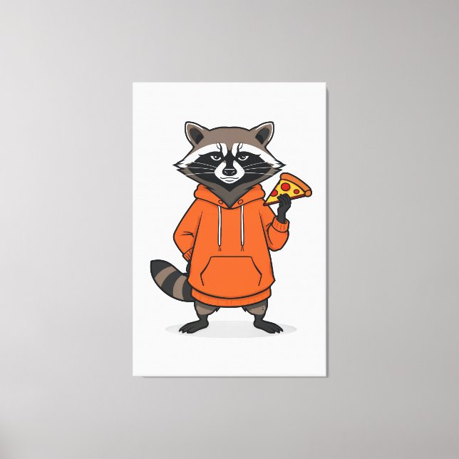 Raccoon Pizza Canvas –Funny Cartoon Pizza Wall Art (Frente)