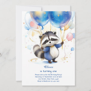 Raccoon Primeiro Convite de Aniversário
