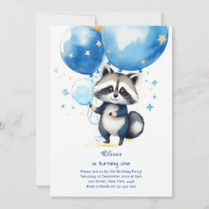 Raccoon Primeiro Convite de Aniversário