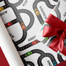 Race Track Boys Birthday White Wrappaper