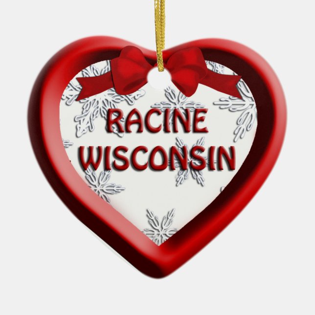 Racine Wisconsin Heart Enfeites de natal (Frente)