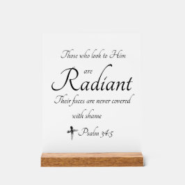 Radiante em Ele Sinal acrílico com bloco de madeir
