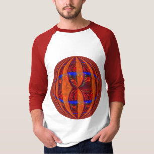 Raglan redondo vermelho da luva do t-shirt 3/4 da