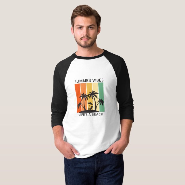 Raglan T-Shirt Colorful Retro Life's A Beach (Frente Completa)