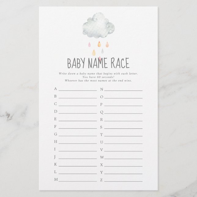 Rain Cloud Girl Chá de fraldas Baby Name Race Game (Frente)