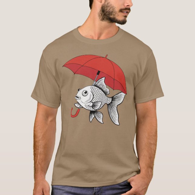 Rain or Shine – Fish with Umbrella Funny T-Shirt (Frente)