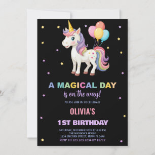 Rainbow Balloons Unicorn Convites de Aniversário