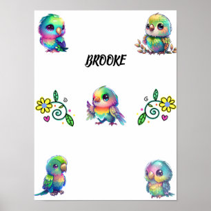 Rainbow Bird's & Flowers Personalized Poster