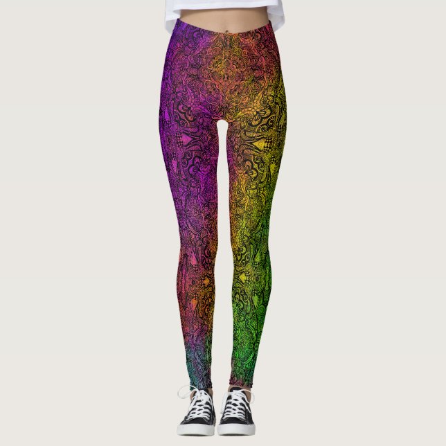 Rainbow & Black Medallion Leggings (Frente)