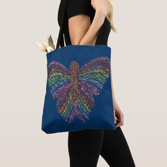 Rainbow Butterfly (dark blue) - Tote (Close Up)
