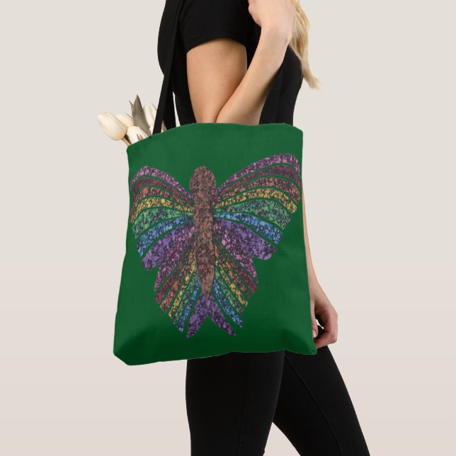 Rainbow Butterfly (dark green) - Tote (Close Up)