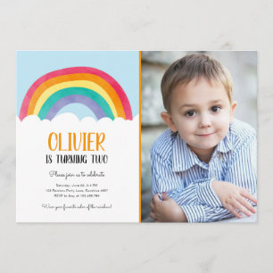 Rainbow Clouds Blue Boy Colors Convite de Anivers