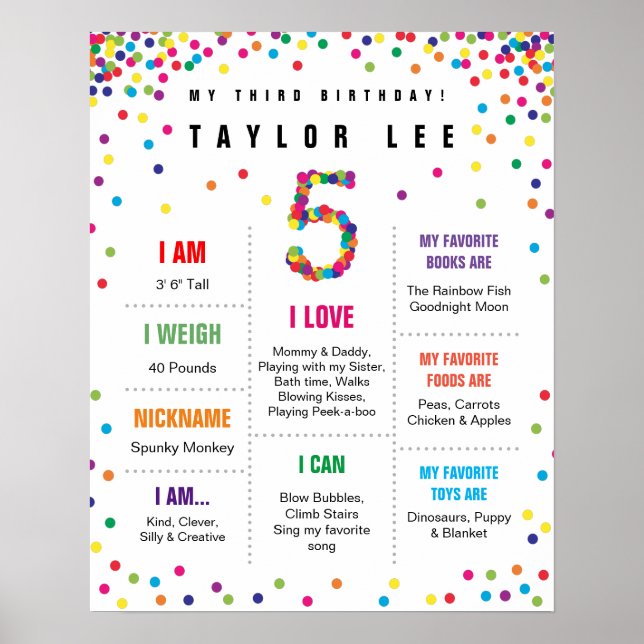 Rainbow Confetti 5 Birthday Poster (Frente)
