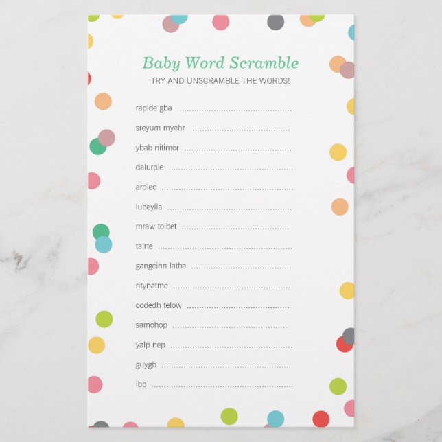 Rainbow Confetti Baby Word Scramble Game (Frente)