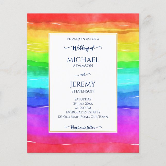 Rainbow elegante qr code convite para casamento (Frente)