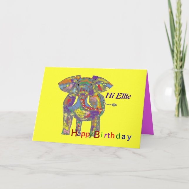 Rainbow Elephant, Cartão de Aniversário personaliz (Frente)