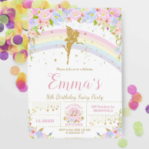 Rainbow Fairy Convite de aniversário Girl