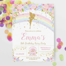 Rainbow Fairy Convite de aniversário Girl