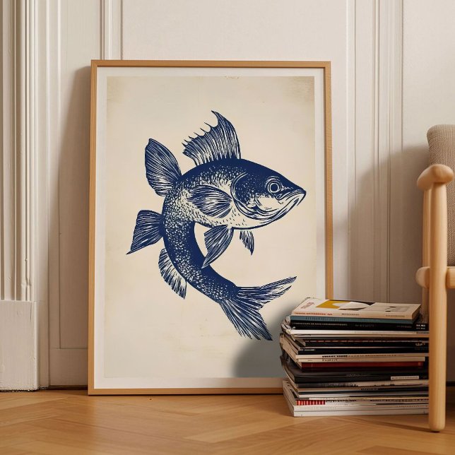 Rainbow Fish Print Linocut Vintage Poster Retro  (Criador carregado)