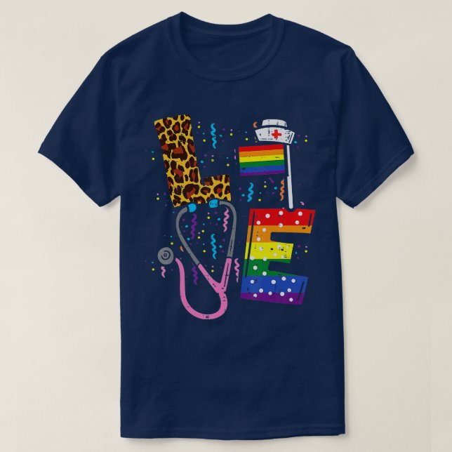 Rainbow Flag Love Nurs RN Scrub Top LGBT Pride Mo (Frente do Design)