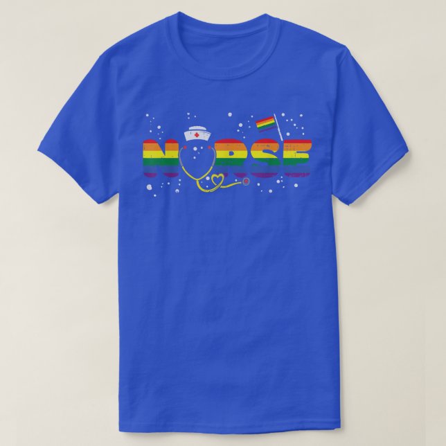 Rainbow Flag Nurse RN Scrub Top Orgulho gay Mês LG (Frente do Design)