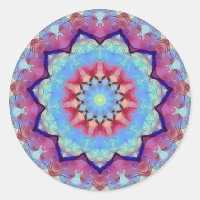 Rainbow Fllower Mandala Pequenos Adesivos Redondos (Frente)