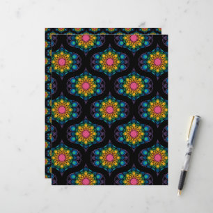 Rainbow Floral Fountain Mandala 1970 Retro Ogee