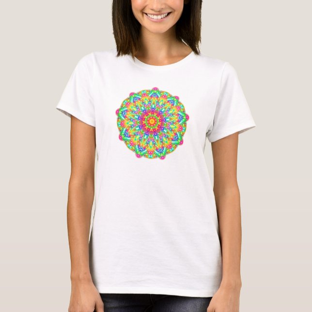 Rainbow Flower Mandala Boho T-Shirt (Frente)