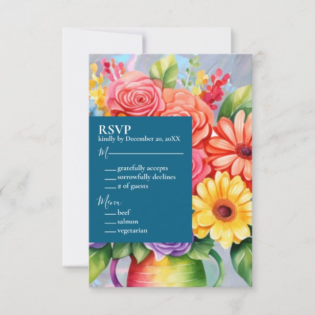 Rainbow Flowers Coloridos Convite De Casamento (Frente)