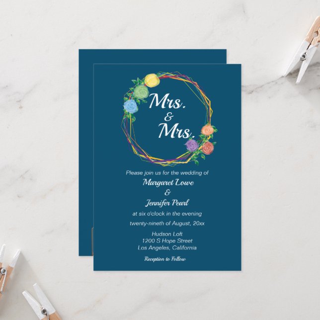 Rainbow Flowers Convite de casamento da Sra. Lésbi (Frente/Verso In Situ)