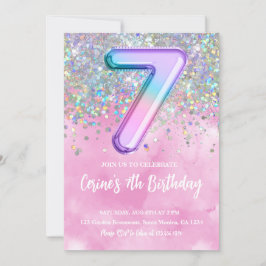 Rainbow Foil Girl 7 Convite de Aniversário