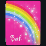 Rainbow, garotas rosa brilhantes, chamadas de capa<br><div class="desc">Perfeito para proteger o ipad de suas garotas. Adicione o nome das suas próprias garotas a este caso ipad. Lê Beth. Um arco-íris brilhante original com uma caixa gráfica brilhante e rosa é desenhada por Sarah Trett.</div>