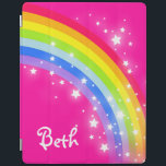 Rainbow, garotas rosa brilhantes, chamadas de capa<br><div class="desc">Perfeito para proteger o ipad de suas garotas. Adicione o nome das suas próprias garotas a este caso ipad. Lê Beth. Um arco-íris brilhante original com uma caixa gráfica brilhante e rosa é desenhada por Sarah Trett.</div>