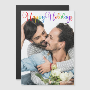 Rainbow Happy Holidays Casal LGBTQ Magnet