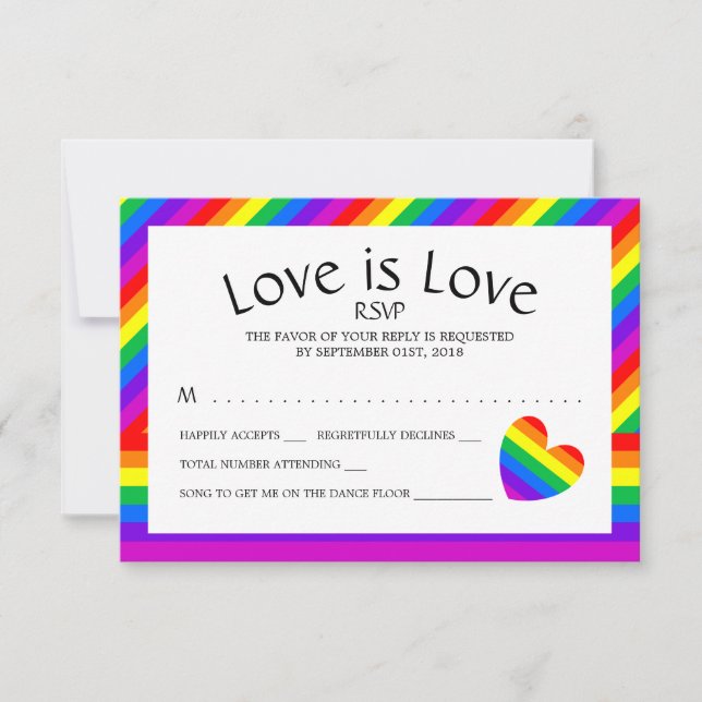 Rainbow Heart Love is Love Wedding RSVP (Frente)