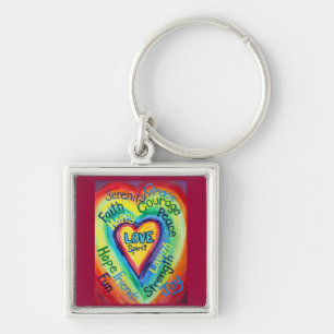Rainbow Heart Spirit Words Chaveiro