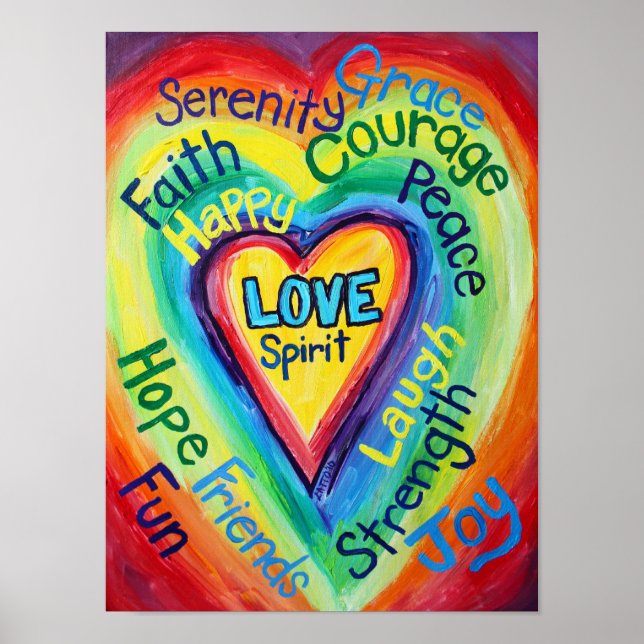 Rainbow Heart Words Art Poster (Frente)
