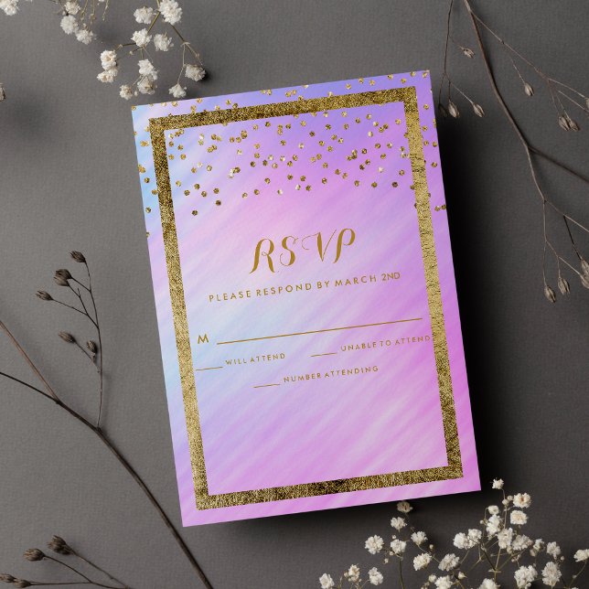 Rainbow Holographic Dourada Confetti RSVP (Rainbow Holographic Gold Confetti RSV)