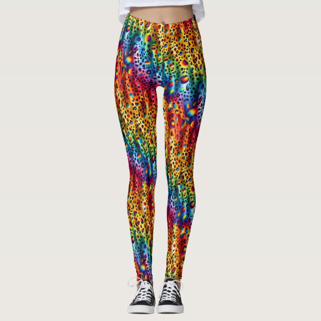 Rainbow Leopard Print Leggings | Bold Colorful (Frente)