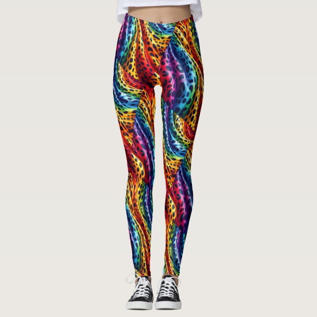 Rainbow Leopard Print Leggings | Bold Colorful (Frente)