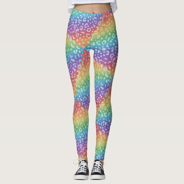 Rainbow Leopard Print Leggings | Bold Colorful (Frente)