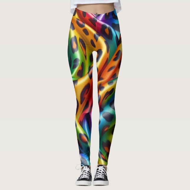 Rainbow Leopard Print Leggings | Bold Colorful (Frente)