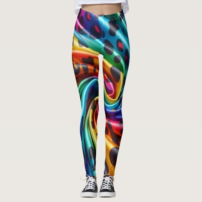Rainbow Leopard Print Leggings | Bold Colorful (Frente)