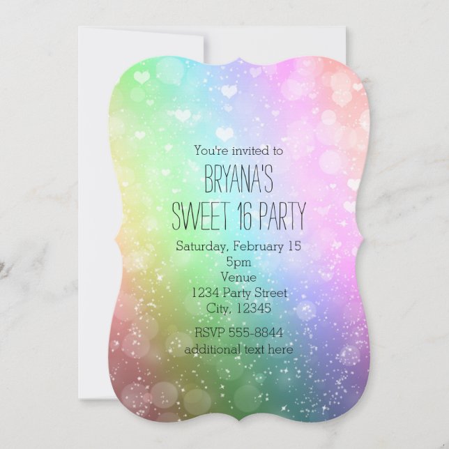 Rainbow Lights Sparkle Sweet 16 Convites de festas (Frente)