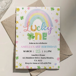 Rainbow Lucky One First Birday Convite