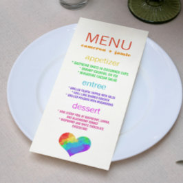 Rainbow Paint Heart Lésbica Gay Weding Menu