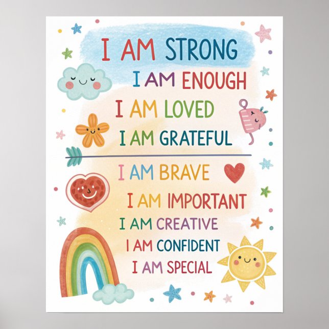 Rainbow Positive Affirmations Poster for Kids (Frente)