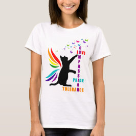 Rainbow Pride Cat e Butterfly Design T-Shirt